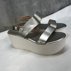 Dolls Kill Silver Metallic Platform Wedge US 6.5/7 Rave Goth Y2K Alternative